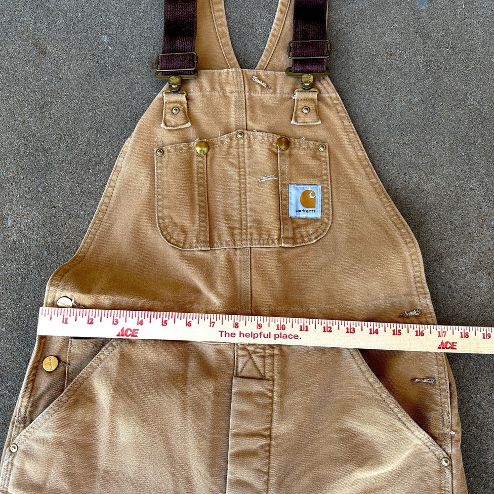 VTG Carhartt Quilted Insulated Duck Bib Overalls Mens 34x34 Double Knee R02 BRN - Picture 12 of 16